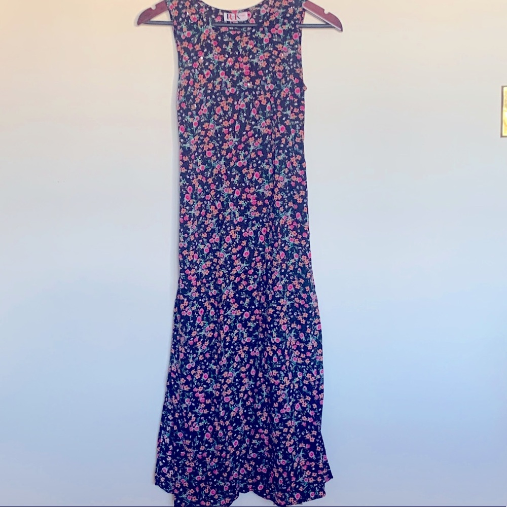 Petite Cottage Core black with bright floral dress